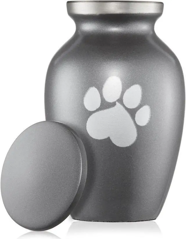 Alt view image 2 of 6 - Reminded Pet Cremation Urns for Dog and Cat Ashes, Memorial Paw Print Urn - Extra Small Keepsake Gray