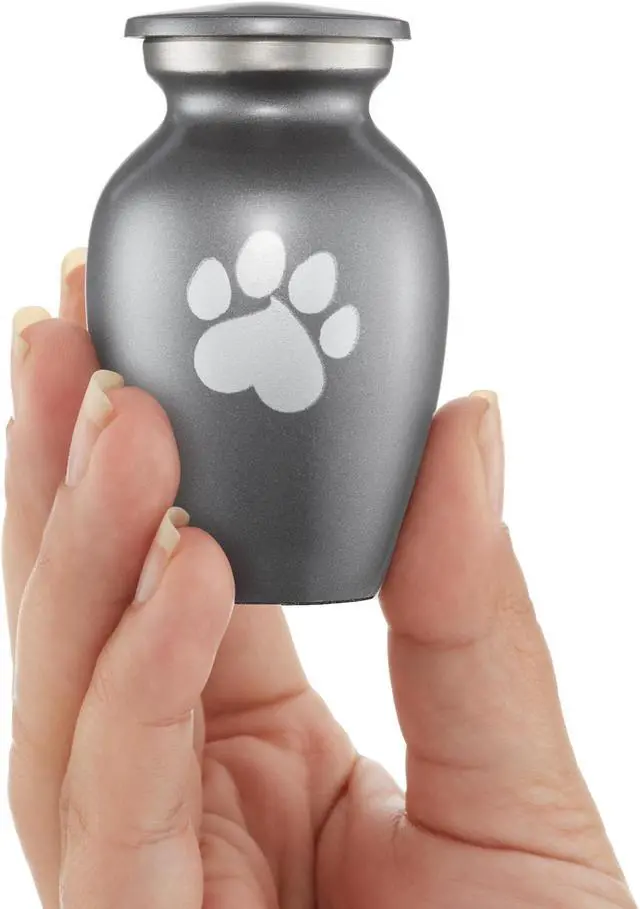 Alt view image 3 of 6 - Reminded Pet Cremation Urns for Dog and Cat Ashes, Memorial Paw Print Urn - Extra Small Keepsake Gray