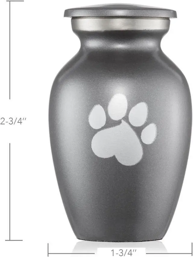 Alt view image 4 of 6 - Reminded Pet Cremation Urns for Dog and Cat Ashes, Memorial Paw Print Urn - Extra Small Keepsake Gray