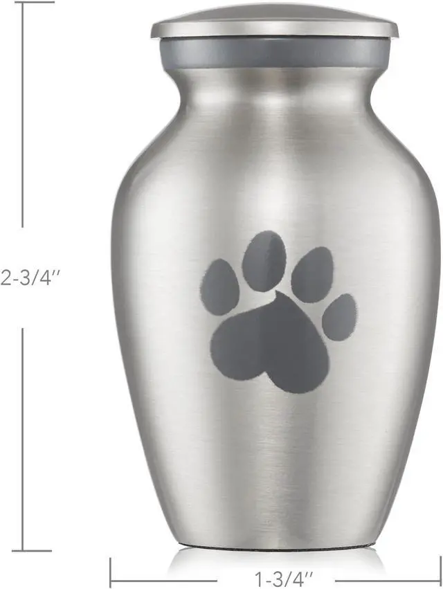 Alt view image 4 of 6 - Reminded Pet Cremation Urns for Dog and Cat Ashes, Memorial Paw Print Urn - Extra Small Keepsake Silver