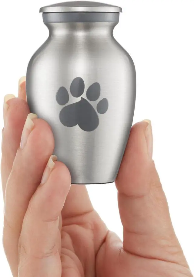 Alt view image 3 of 6 - Reminded Pet Cremation Urns for Dog and Cat Ashes, Memorial Paw Print Urn - Extra Small Keepsake Silver