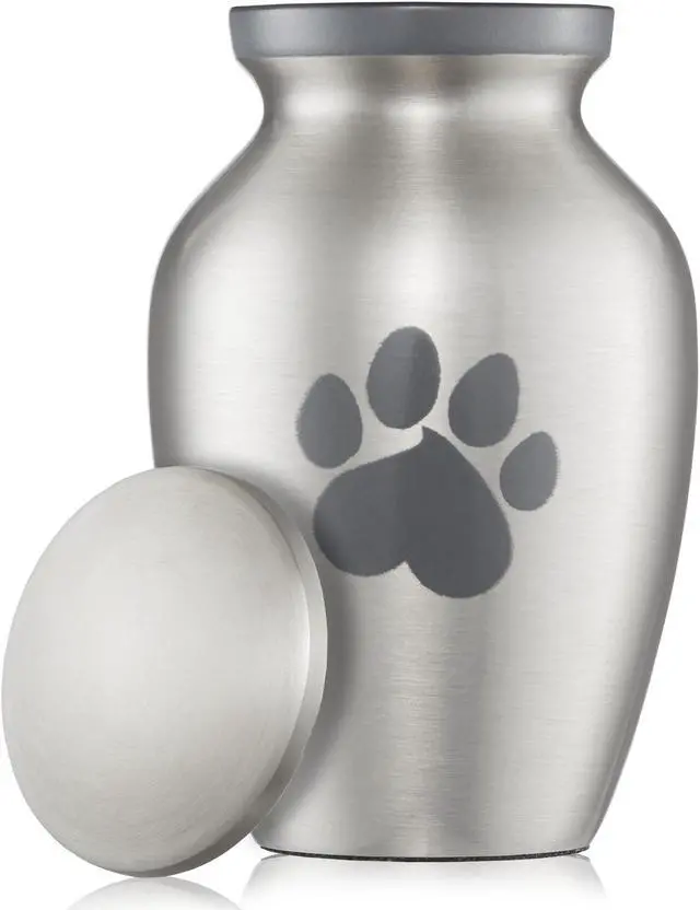 Alt view image 2 of 6 - Reminded Pet Cremation Urns for Dog and Cat Ashes, Memorial Paw Print Urn - Extra Small Keepsake Silver