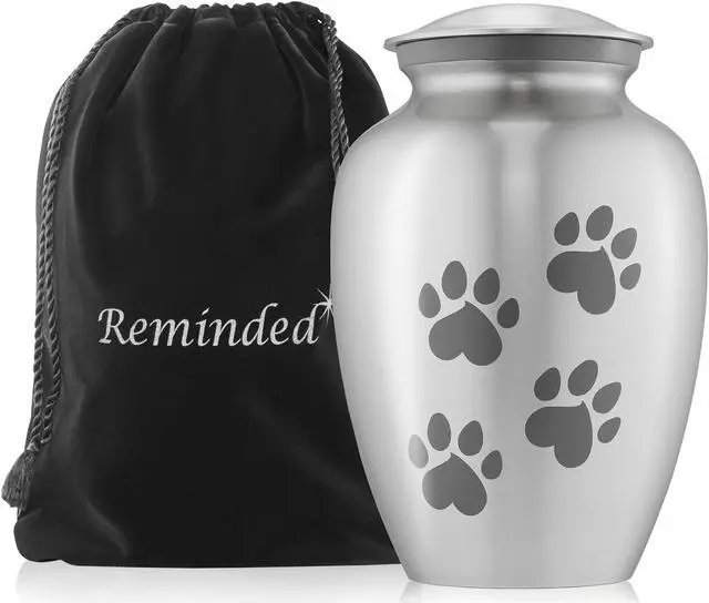 Main image of Reminded Pet Cremation Urns for Dog and Cat Ashes, Memorial Paw Print Urn - Small Up to 35 Pounds Silver