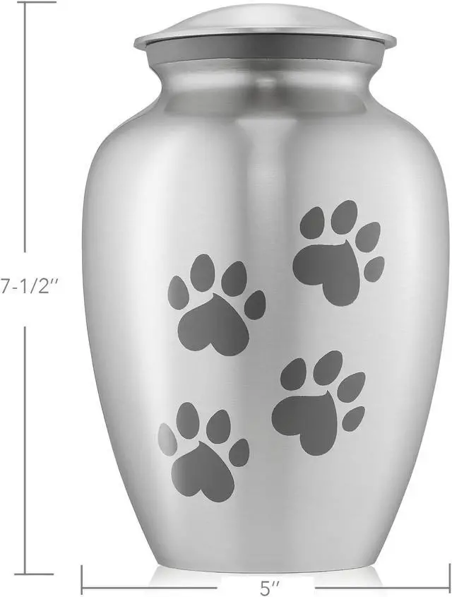 Alt view image 3 of 6 - Reminded Pet Cremation Urns for Dog and Cat Ashes, Memorial Paw Print Urn - Medium Up to 70 Pounds Silver