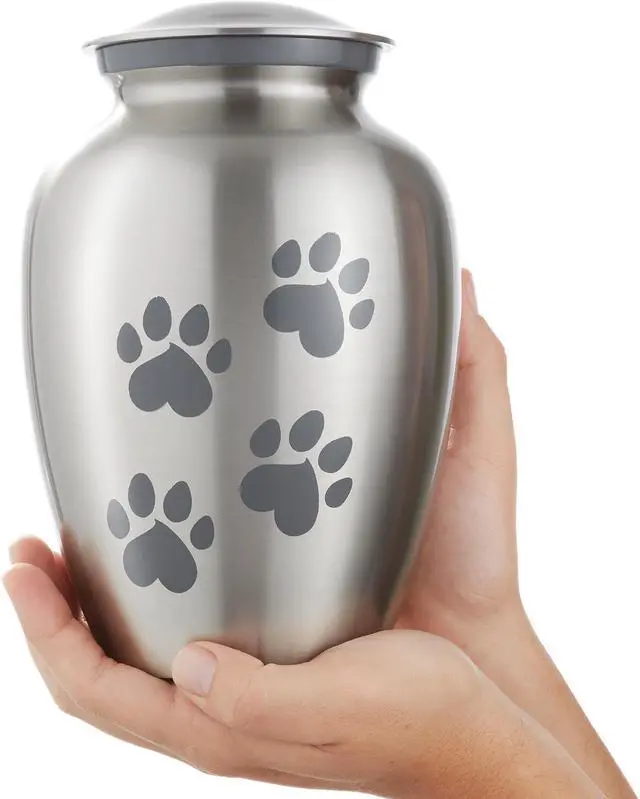 Alt view image 2 of 6 - Reminded Pet Cremation Urns for Dog and Cat Ashes, Memorial Paw Print Urn - Large Up to 110 Pounds Silver