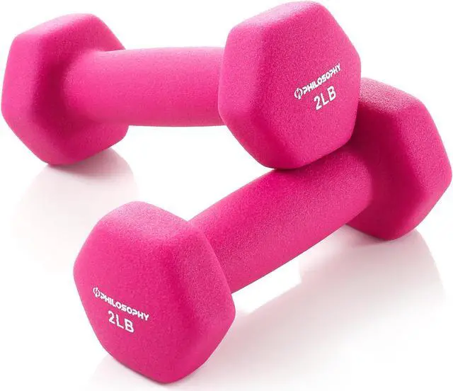 Main image of Philosophy Gym Neoprene Dumbbell Hexagon Hand Weights, 2 lb Pair - 4 lb Total