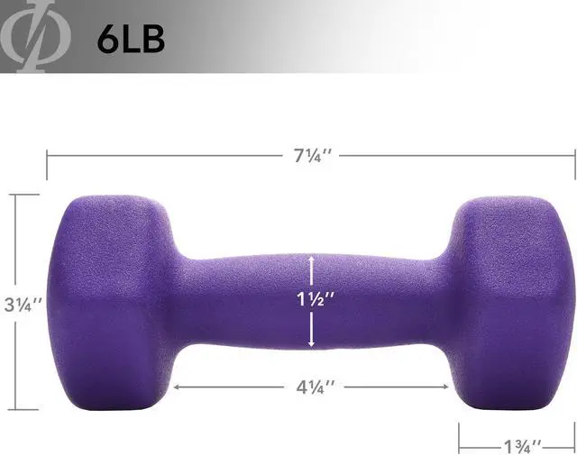 Alt view image 4 of 6 - Philosophy Gym Neoprene Dumbbell Hexagon Hand Weights, 6 lb Pair - 12 lb Total