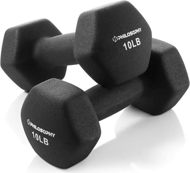 Main image of Philosophy Gym Neoprene Dumbbell Hexagon Hand Weights, 10 lb Pair - 20 lb Total