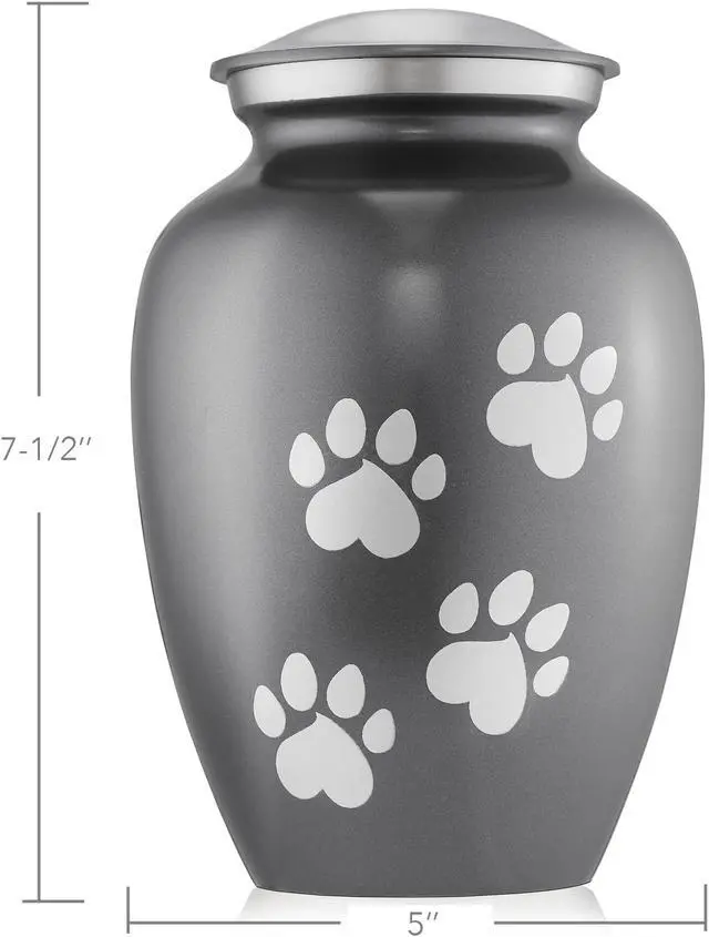 Alt view image 3 of 6 - Reminded Pet Cremation Urns for Dog and Cat Ashes, Memorial Paw Print Urn - Medium Up to 70 Pounds Gray