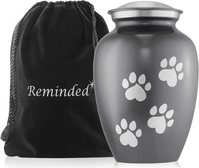 Main image of Reminded Pet Cremation Urns for Dog and Cat Ashes, Memorial Paw Print Urn - Medium Up to 70 Pounds Gray