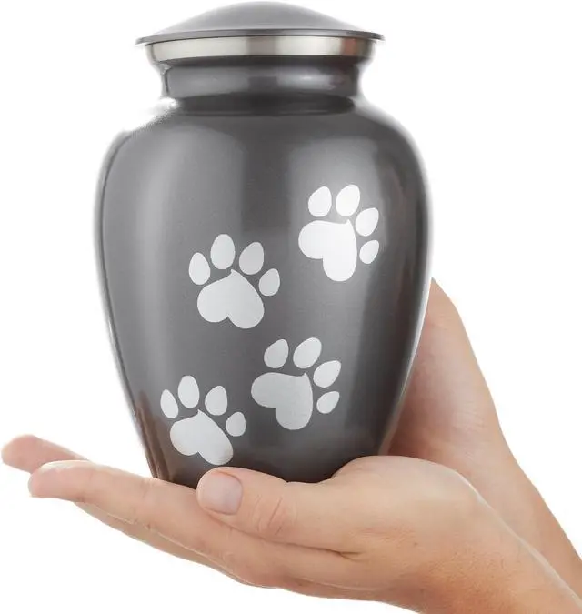 Alt view image 2 of 6 - Reminded Pet Cremation Urns for Dog and Cat Ashes, Memorial Paw Print Urn - Medium Up to 70 Pounds Gray