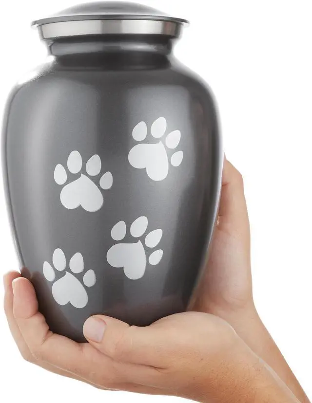 Alt view image 2 of 6 - Reminded Pet Cremation Urns for Dog and Cat Ashes, Memorial Paw Print Urn - Large Up to 110 Pounds Gray