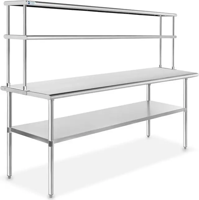 Main image of GRIDMANN NSF Stainless Steel Commercial Kitchen Prep & Work Table Plus A 2 Tier Shelf - 72 in. x 12 in.
