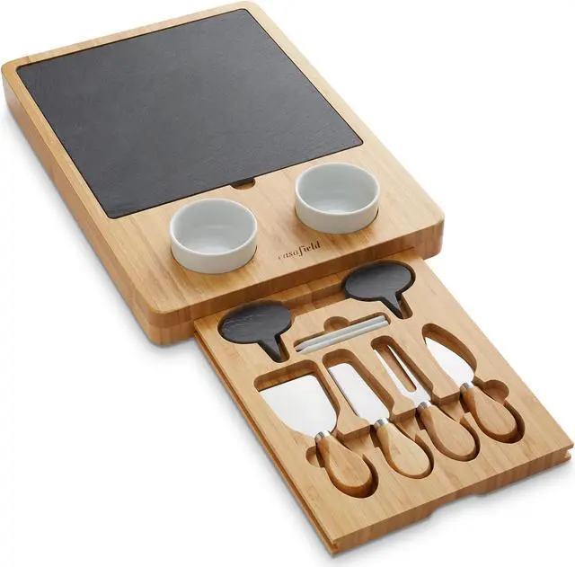 Alt view image 2 of 6 - Casafield Charcuterie Board and Knife Gift Set, Bamboo Cheese Board Serving Tray with Snack Plate and Bowls for Birthday, Housewarming, Wedding
