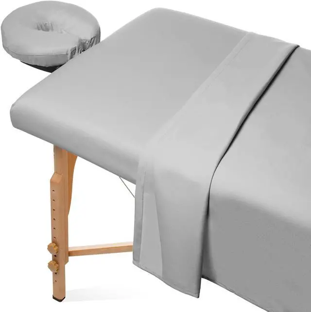 Main image of Saloniture 3-Piece Microfiber Massage Table Sheet Set - Premium Facial Bed Cover - Includes Flat and Fitted Sheets with Face Cradle Cover - Light Gray