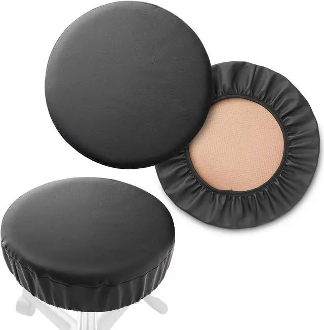 Main image of Saloniture 2-Pack Round Stool Seat Cover, 15-1/2 Inch Waterproof Slipcover for Swivel Chair or Barstool - Black