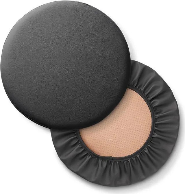 Alt view image 3 of 6 - Saloniture 2-Pack Round Stool Seat Cover, 15-1/2 Inch Waterproof Slipcover for Swivel Chair or Barstool - Black