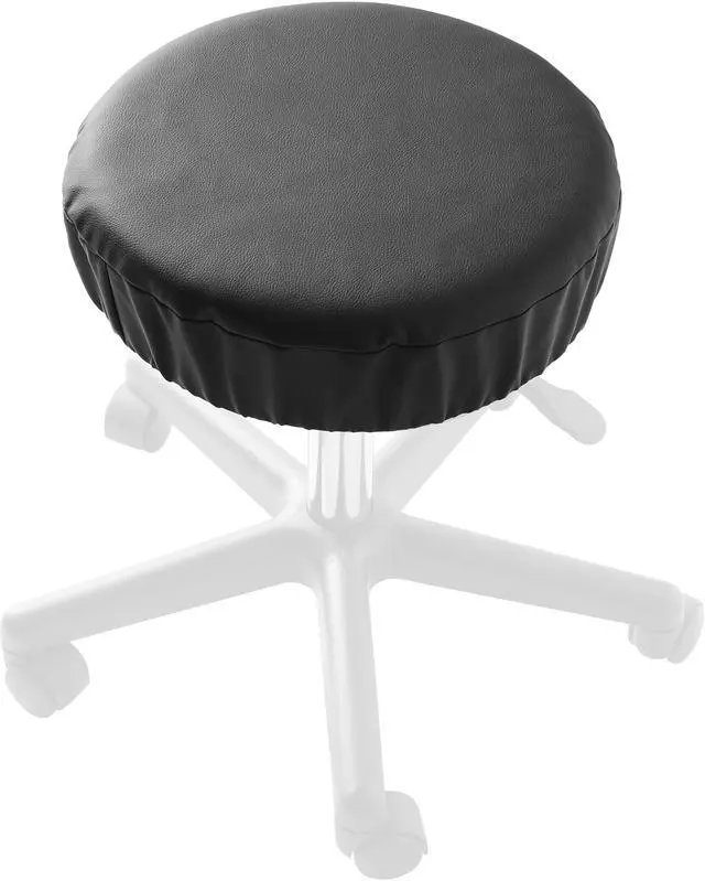 Alt view image 5 of 6 - Saloniture 2-Pack Round Stool Seat Cover, 15-1/2 Inch Waterproof Slipcover for Swivel Chair or Barstool - Black