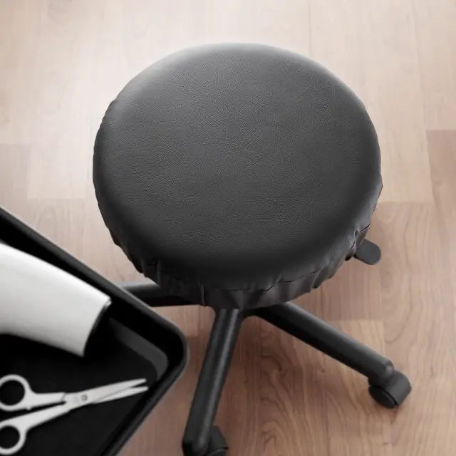 Alt view image 6 of 6 - Saloniture 2-Pack Round Stool Seat Cover, 15-1/2 Inch Waterproof Slipcover for Swivel Chair or Barstool - Black