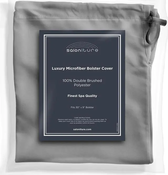 Alt view image 4 of 5 - Saloniture Microfiber Cylinder Pillow Case Cover for Massage Table Bolsters - 30 x 9 Inch with Drawstring Closure, Gray