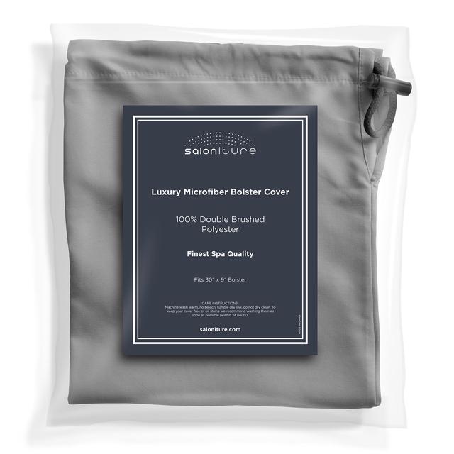 Microfiber Bolster Cover For Massage Tables - 30x9 Inch With Drawstring, Gray Professional Spa Linen