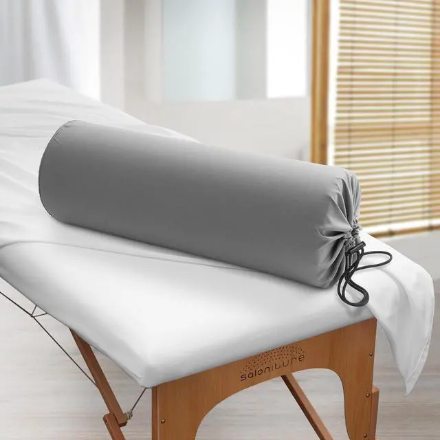 Alt view image 5 of 5 - Saloniture Microfiber Cylinder Pillow Case Cover for Massage Table Bolsters - 30 x 9 Inch with Drawstring Closure, Gray