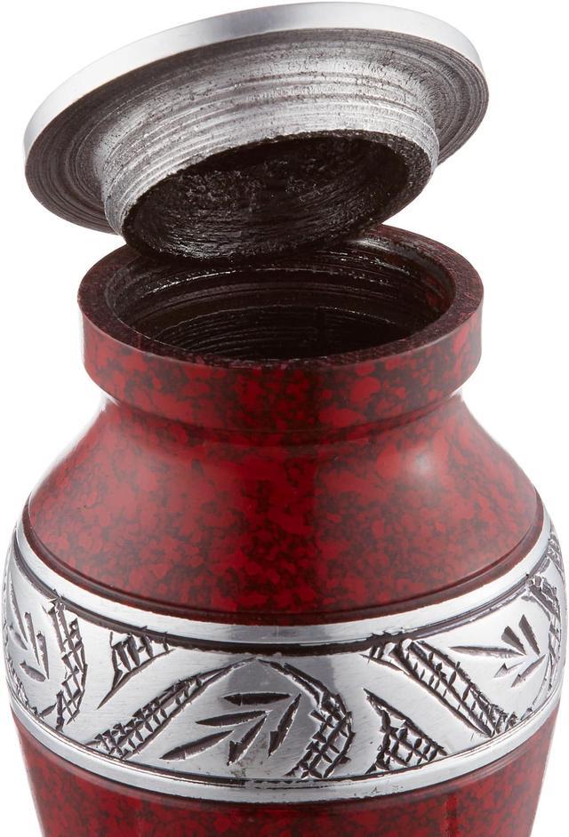 Alt view image 5 of 5 - Reminded Small Cremation Keepsake Urns for Human Ashes, Set of 4 Red and Silver Miniature Urns with Velvet Case and Bags