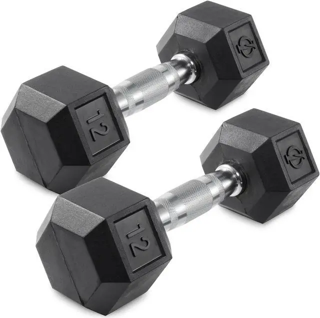 Main image of Philosophy Gym Rubber Coated Hex Dumbbell Hand Weights, 12 lb Pair