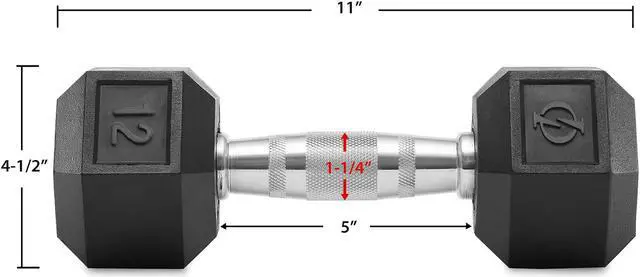 Alt view image 3 of 6 - Philosophy Gym Rubber Coated Hex Dumbbell Hand Weights, 12 lb Pair