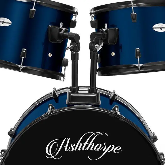 Alt view image 4 of 6 - Ashthorpe 5-Piece Complete Full Size Adult Drum Set with Remo Batter Heads - Blue