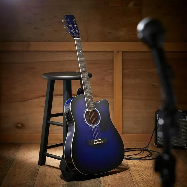 Alt view image 2 of 6 - Ashthorpe Full-Size Cutaway Thinline Acoustic-Electric Guitar Package - Premium Tonewoods - Blue