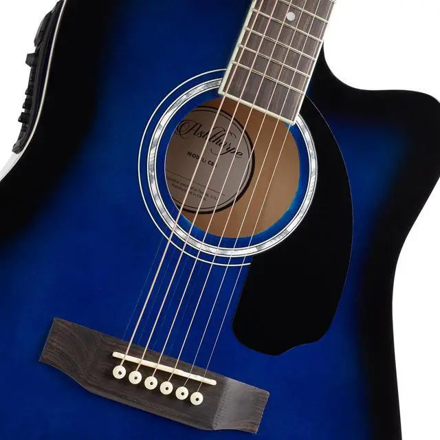 Alt view image 4 of 6 - Ashthorpe Full-Size Cutaway Thinline Acoustic-Electric Guitar Package - Premium Tonewoods - Blue