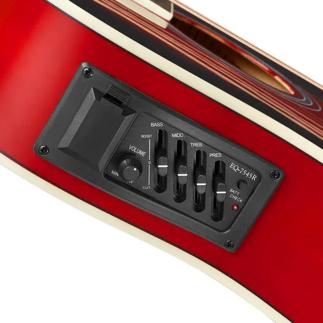 Alt view image 3 of 6 - Ashthorpe Full-Size Cutaway Thinline Acoustic-Electric Guitar Package - Premium Tonewoods - Red