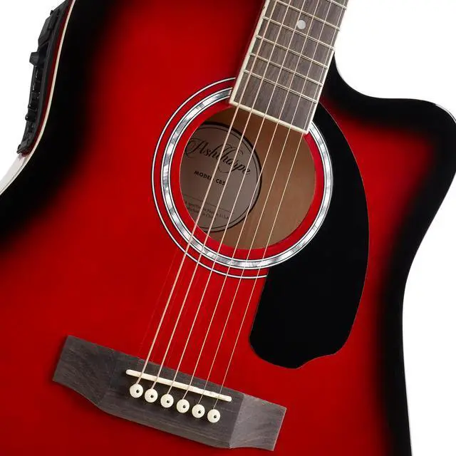 Alt view image 4 of 6 - Ashthorpe Full-Size Cutaway Thinline Acoustic-Electric Guitar Package - Premium Tonewoods - Red