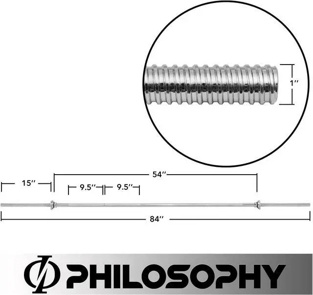 Alt view image 6 of 6 - Philosophy Gym 1" Standard Weightlifting Barbell, 7 FT Threaded Straight Bar with Star Collars