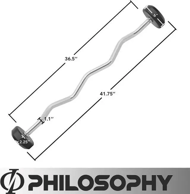 Alt view image 4 of 6 - Philosophy Gym Rubber Fixed Barbell, 30 LB Pre-Loaded Weight EZ Curl Bar for Strength Training & Weightlifting