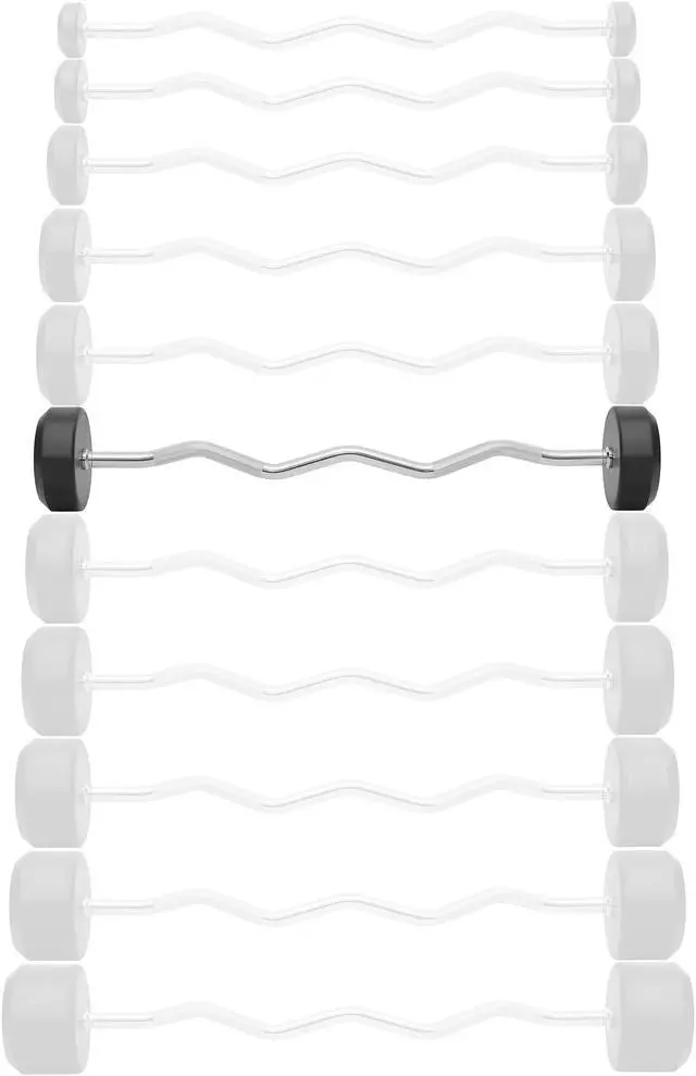 Alt view image 2 of 6 - Philosophy Gym Rubber Fixed Barbell, 60 LB Pre-Loaded Weight EZ Curl Bar for Strength Training & Weightlifting
