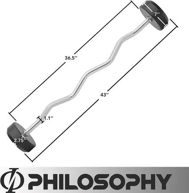 Alt view image 4 of 6 - Philosophy Gym Rubber Fixed Barbell, 50 LB Pre-Loaded Weight EZ Curl Bar for Strength Training & Weightlifting