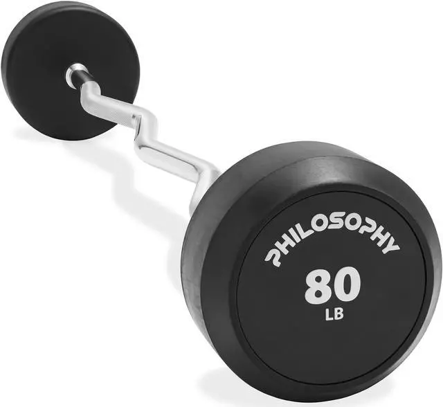 Main image of Philosophy Gym Rubber Fixed Barbell, 80 LB Pre-Loaded Weight EZ Curl Bar for Strength Training & Weightlifting