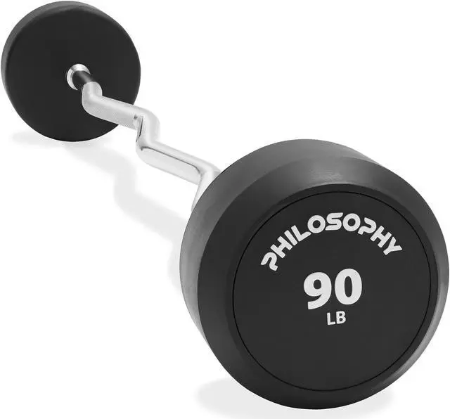 Main image of Philosophy Gym Rubber Fixed Barbell, 90 LB Pre-Loaded Weight EZ Curl Bar for Strength Training & Weightlifting