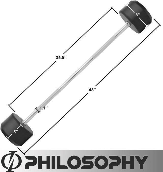 Alt view image 4 of 6 - Philosophy Gym Rubber Fixed Barbell, 110 LB Pre-Loaded Weight Straight Bar for Strength Training & Weightlifting