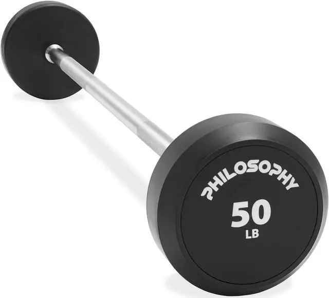 Main image of Philosophy Gym Rubber Fixed Barbell, 50 LB Pre-Loaded Weight Straight Bar for Strength Training & Weightlifting