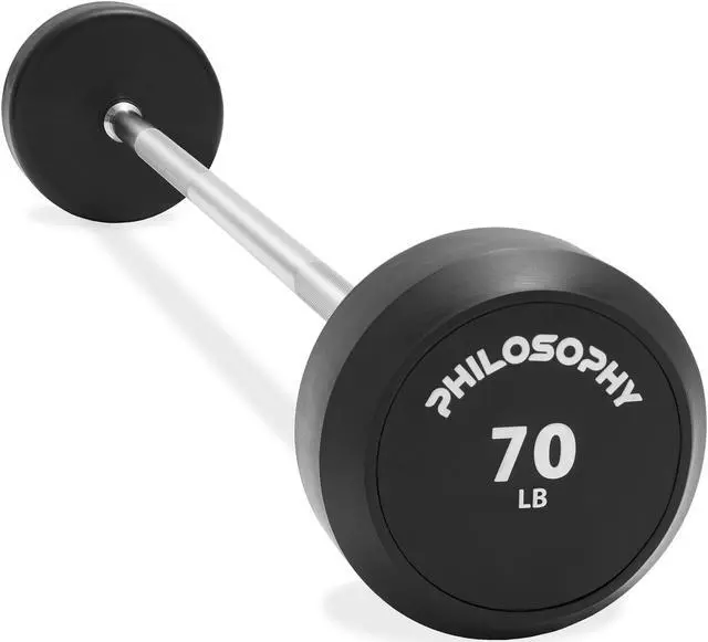 Main image of Philosophy Gym Rubber Fixed Barbell, 70 LB Pre-Loaded Weight Straight Bar for Strength Training & Weightlifting