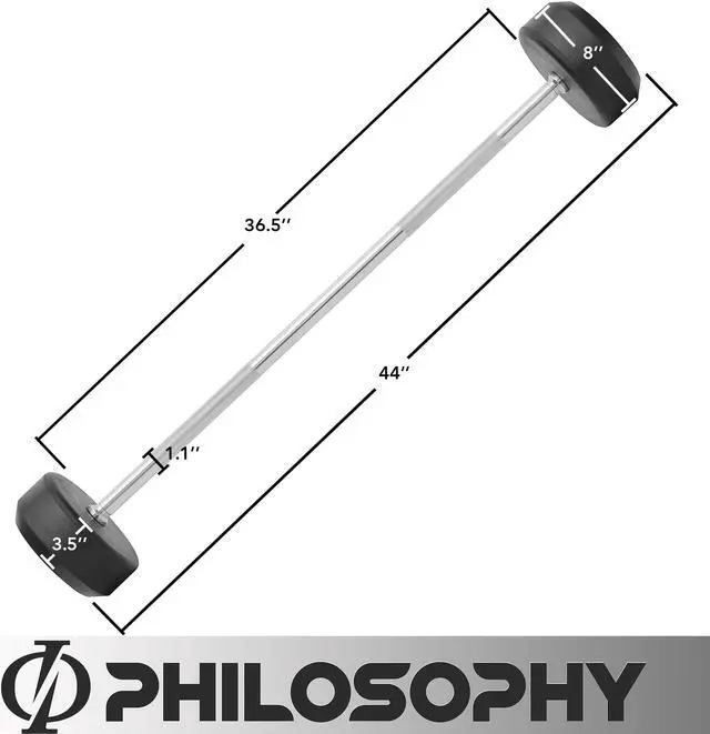 Alt view image 4 of 6 - Philosophy Gym Rubber Fixed Barbell, 70 LB Pre-Loaded Weight Straight Bar for Strength Training & Weightlifting