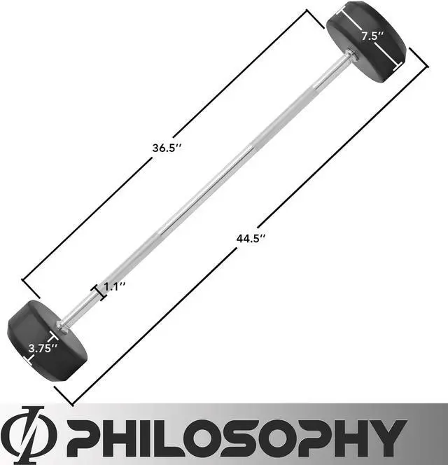 Alt view image 4 of 6 - Philosophy Gym Rubber Fixed Barbell, 80 LB Pre-Loaded Weight Straight Bar for Strength Training & Weightlifting