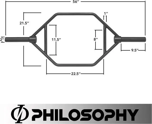 Alt view image 6 of 6 - Philosophy Gym 2" Olympic Hex Trap Bar 20 KG, Flat Handles - Pro Barbell for Deadlifts, Shrugs & Squats