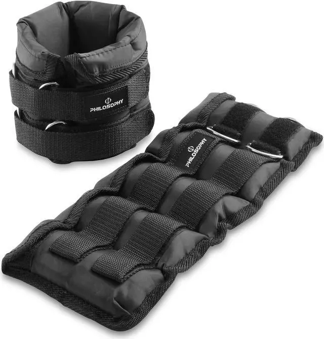 Main image of Philosophy Gym 5 LB Adjustable Ankle Wrist Weights Pair, Arm Leg Weight Straps Set, 2.5 LB each with Removable Weights