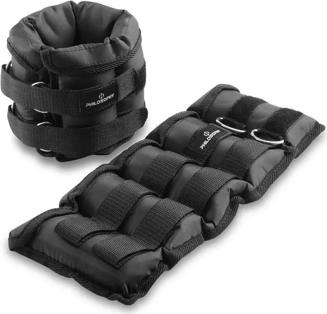 Main image of Philosophy Gym 20 LB Adjustable Ankle Wrist Weights Pair, Arm Leg Weight Straps Set, 10 LB each with Removable Weights