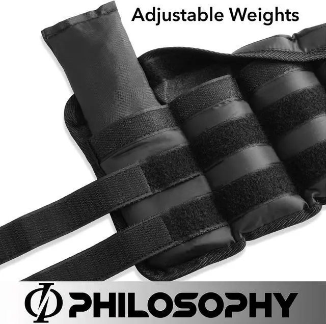 Alt view image 4 of 6 - Philosophy Gym 20 LB Adjustable Ankle Wrist Weights Pair, Arm Leg Weight Straps Set, 10 LB each with Removable Weights