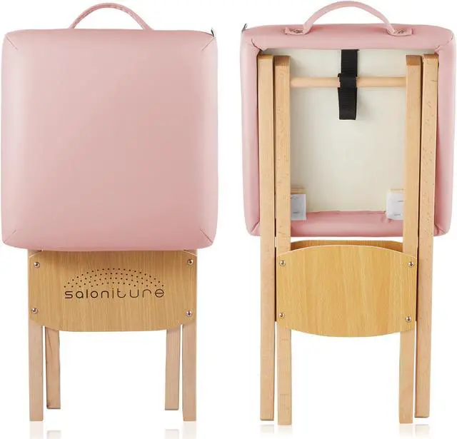 Alt view image 3 of 6 - Saloniture Wood Folding Massage Stool with Carrying Case, Pink